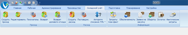 Вкладка меню Складской учёт
