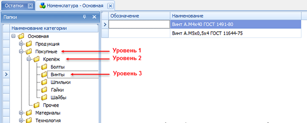 Структура справочника Номенклатура

