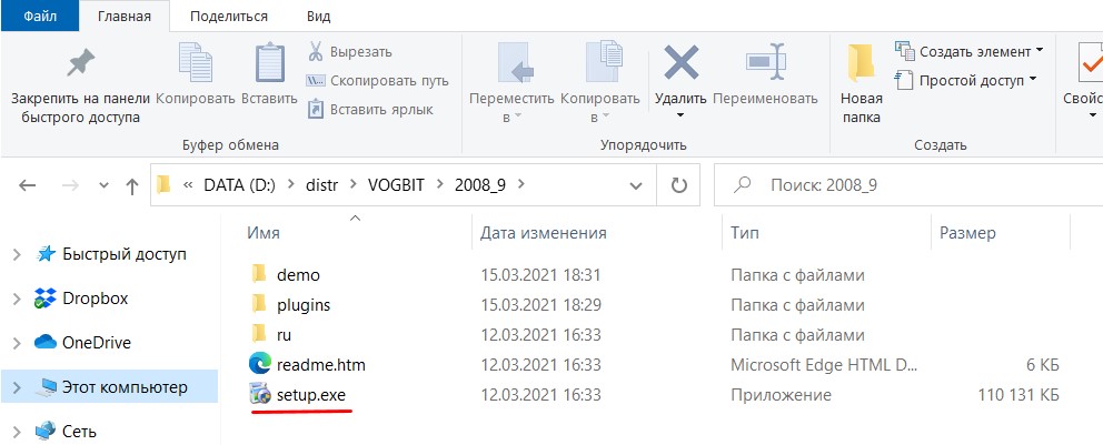 Запустите файл setup.exe из установочного дистрибутива VOGBIT
