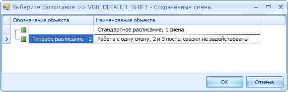 Выбор шаблона для заполнения расписания
