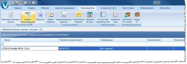 Переход к режиму График производства.
