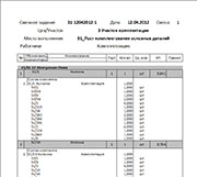 Распечатанное из VOGBIT задание для участка комплектации и комплекты листовых деталей на изделие